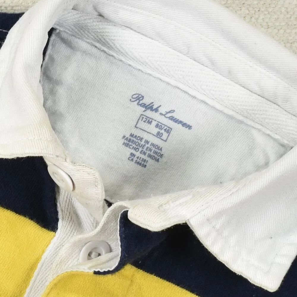 Ralph Lauren Baby Boy Polo Romper 12M Rugby Stripe Shortall One Piece Colorblock